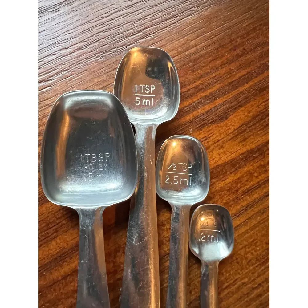 Vintage Foley stainless steel measuring spoons set-4 retro kitchen gadgets